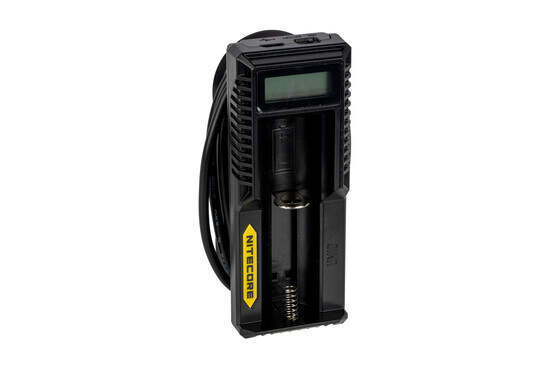 The Nitecore UM10 Single Slot Intelligent battery charger features an LCD display